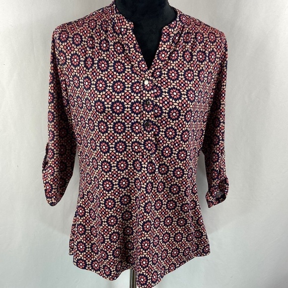 Kim Rogers Tops - Kim Rogers 3/4 Length Sleeve Geometric Print Blouse